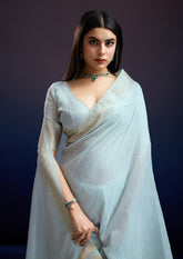 Luxury Mist Aura Saree in Linen Silk - Ideal for Office, Teaching & Formal Occasions